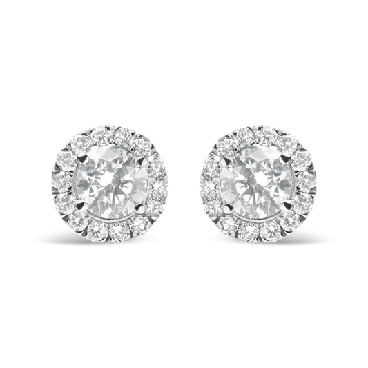 14K White Gold Lab Grown Diamond Solitaire Stud Earrings with Halo (2.00 Cttw, F-G Color, VS2-SI1 Clarity