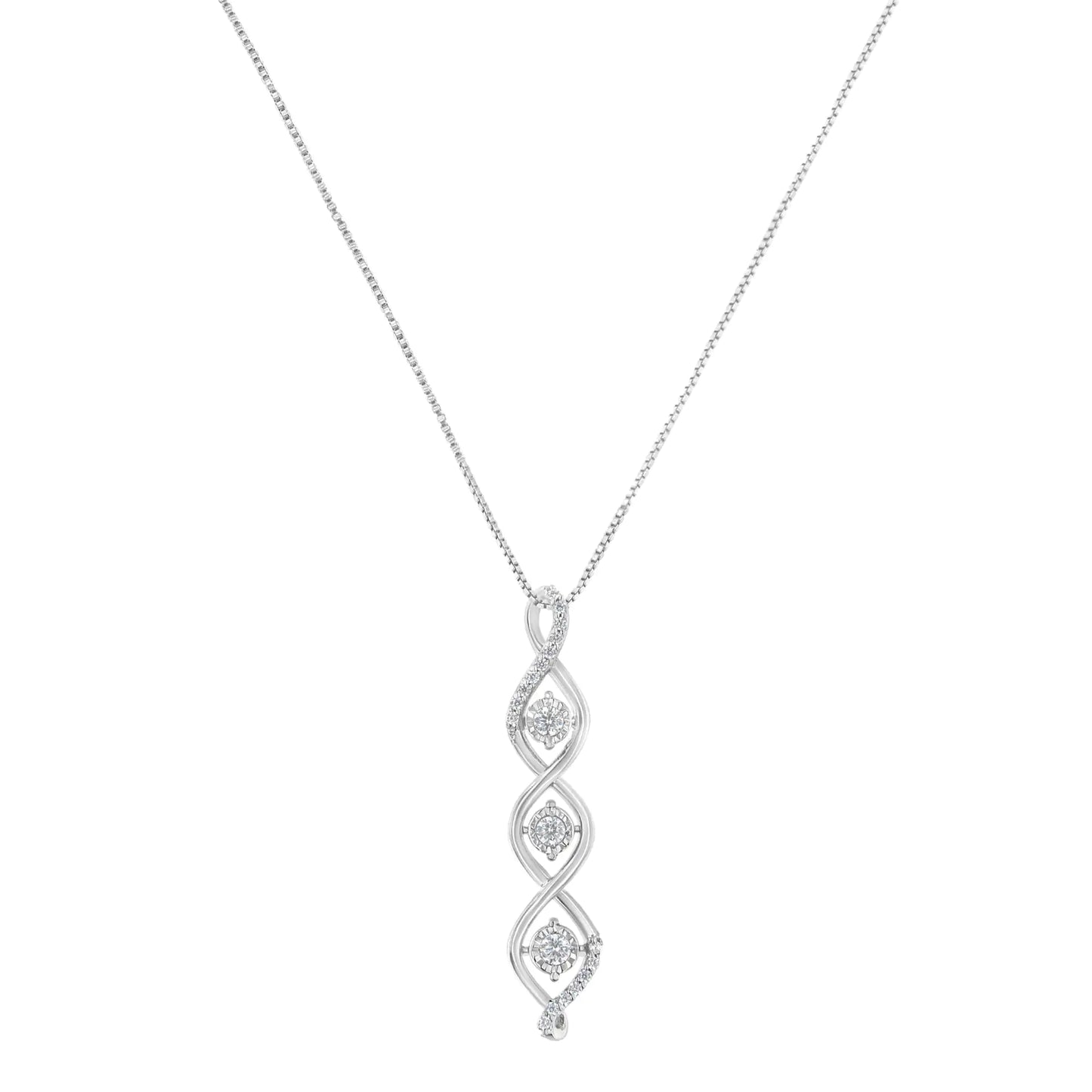 10K White Gold 1/2 cttw 3 Stone Diamond Drop Twisted Pendant Necklace (I-J, I2-I3)