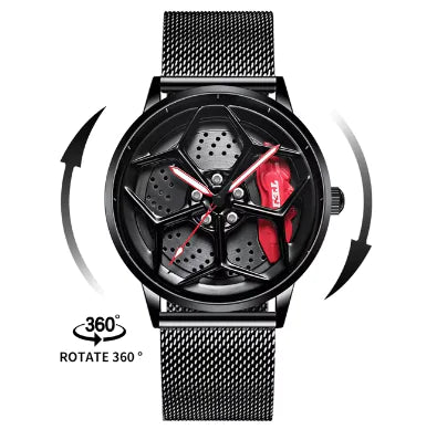 Reloj de cuarzo con forma de cubo de rueda de coche - Diseño deportivo militar