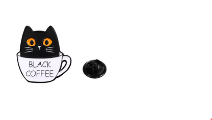 Cat & Coffee Enamel Pin Set