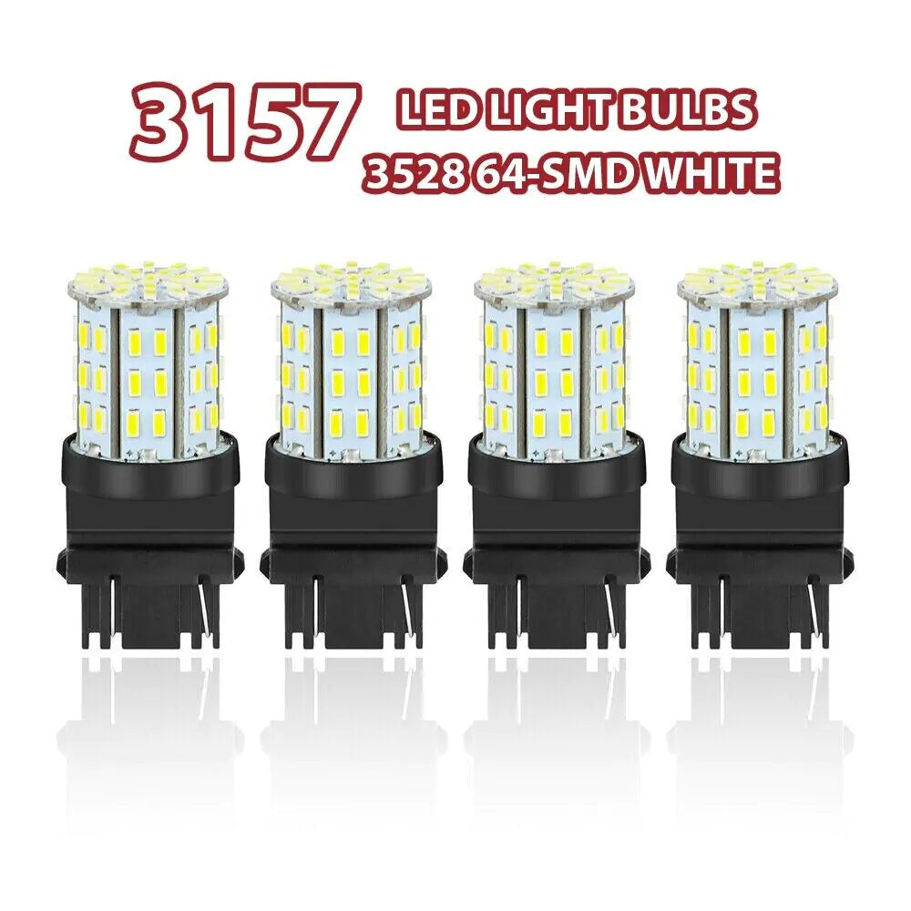 4X 3157 3156 64SMD LED 倒车尾灯制动转向信号 DRL 灯泡 6000K 白色