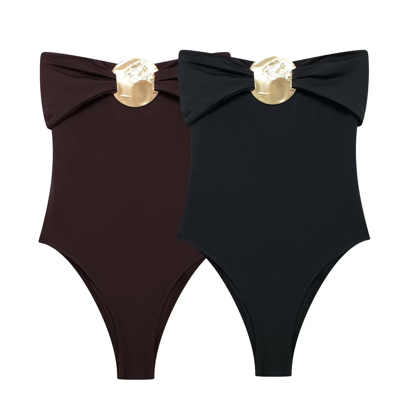 Swimsuit with Gold Metal Accent