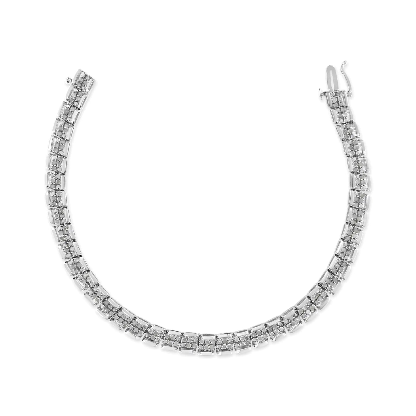 .925 Sterling Silver 2.0 Cttw Diamond 7" Round Miracle Plate Link Bracelet (I-J Color, I2-I3 Clarity)