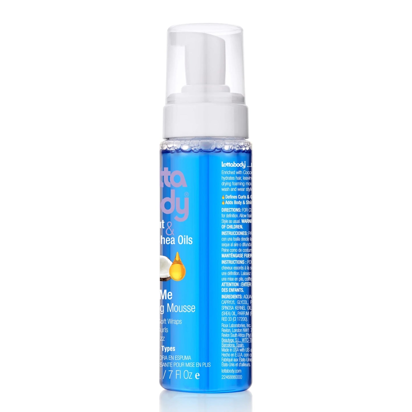 Lottabody Coconut Oil and Shea Wrap Me Foaming Curl Mousse , skaper myke innpakninger, hårmousse for krøllete hår, definerer krøller, Anti frizz, 7 Fl Oz 7 Fl Oz (pakke med 1)