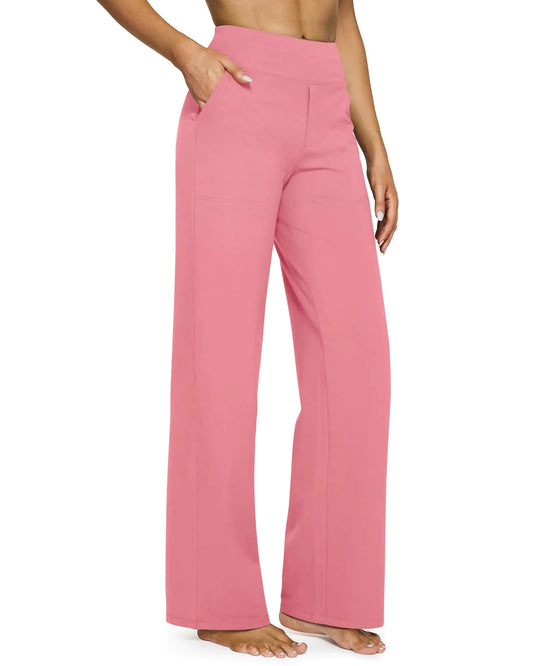 G4Free Yoga Pants Women Wide Leg Pants with Pockets High Waist Stretch Dress Casual Sweatpants Petite/Regular/Tall 29" Inseam XX-Large Pink