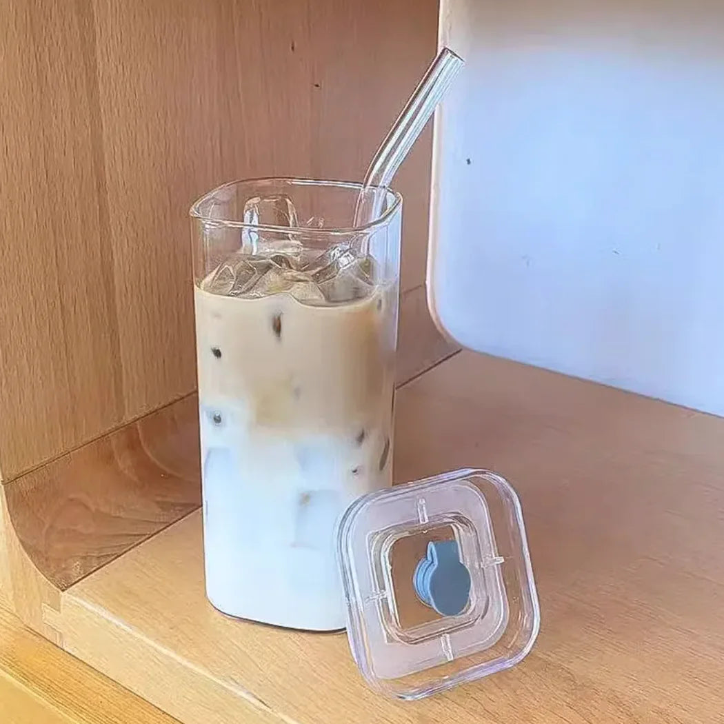 Square Transparent Coffee Cup with Lid