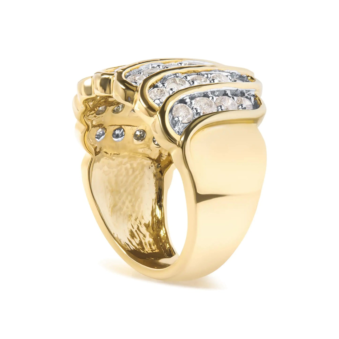 Anillo de cóctel de oro amarillo de 10 quilates con diamantes de varias filas (color IJ, claridad I1-I2)