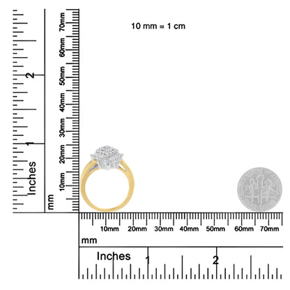 14K kollase ja valge kullaga 1,00 Cttw ümmargune ja baguette lõigatud teemantballeriina kokteilisõrmus (HI Color, SI2-I1 Clarity)