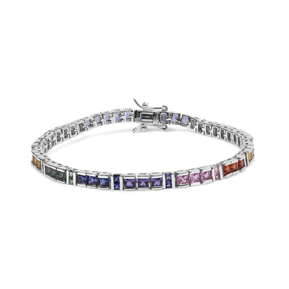 Pulsera de tenis con eslabones de piedras preciosas de corte princesa multicolor de 12,0 quilates en plata de ley 925 (calidad AAA) - 18,3 cm