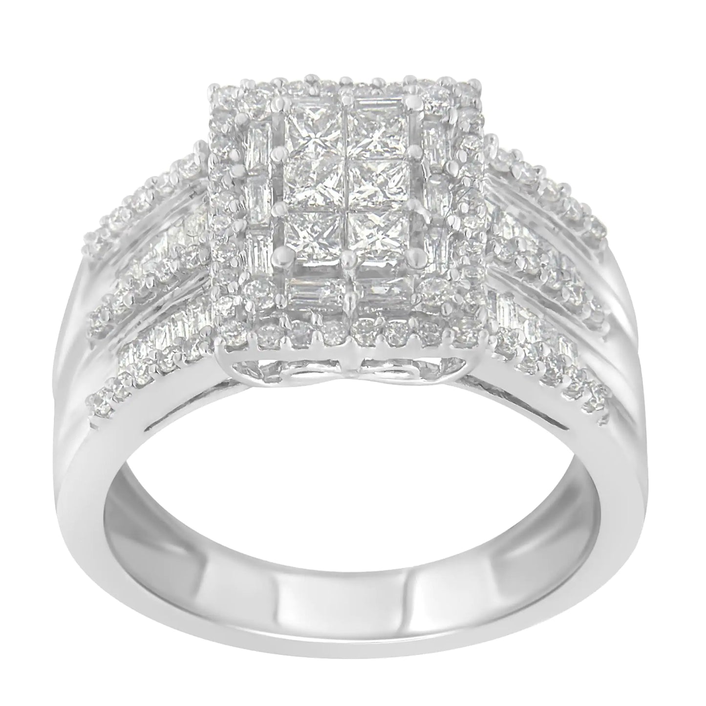 10K White Gold Diamond Cluster Ring (1 cttw, H-I Color, I1-I2 Clarity)