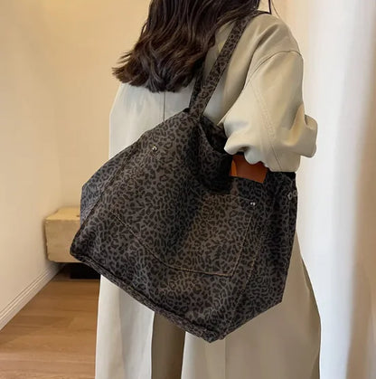 Bolsa de lona con estampado de leopardo, bolsa de lona con estampado de leopardo