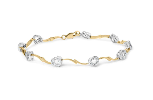 10k Two-Tone Gold 1/3 Cttw Diamond Pave Set Heart S-Link 7.25" Bracelet (I-J Color, I2-I3 Clarity)