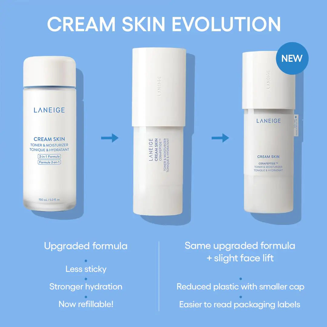 LANEIGE Cream Skin Refillable Toner & Moisturizer with Ceramides and Peptides: Korean Milky Toner, Amino Acid, Nourish, Hydrate, Barrier-Boosting, Visibly Firm 10.8 oz / 320 ml