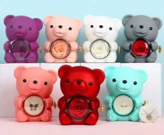 Rotating Bear Gift Box Rose Jewelry Box