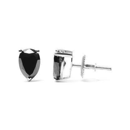 Aretes de oro blanco de 14 quilates con solitario de diamante negro en forma de pera de 3 puntas (color negro, claridad VS2-SI1)