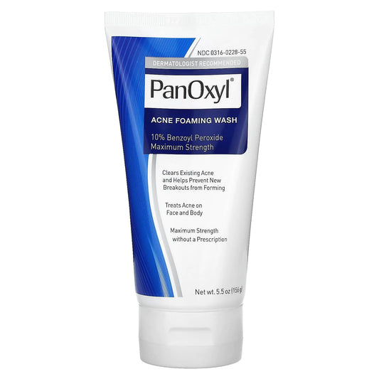 PanOxyl Acne Foaming Wash Benzoyl Peroxide 10 % maksimal styrke antimikrobiell, 5,5 Oz uparfymert 5,5 unse (pakke med 1)