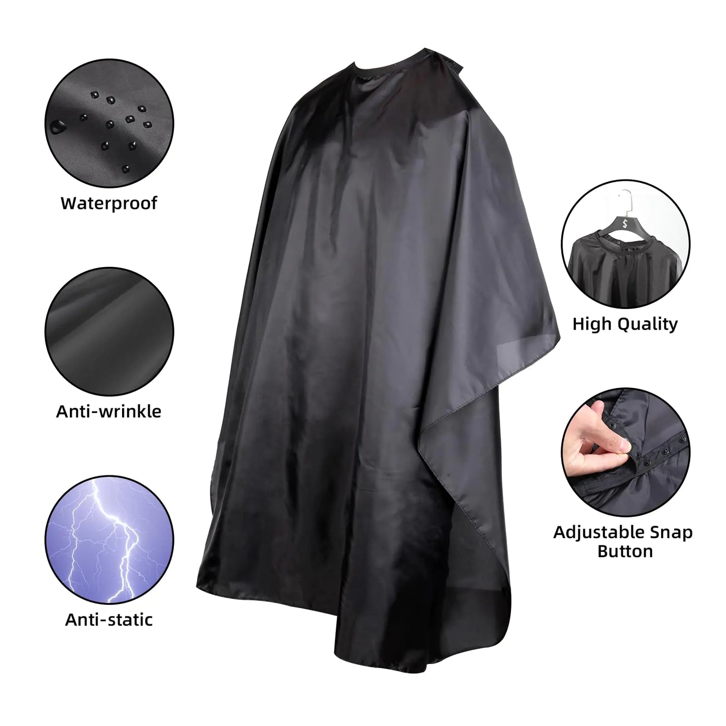 Professional Hair Cutting Cape with Adjustable Snap Closure, Salon Barber Cape,Waterproof Hairdressing Salon Cape - 57" x 51"(Black)