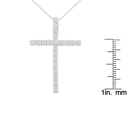 10Kt White Gold 1 cttw Diamond Cross Pendant Necklace (H-I, I1-I2)