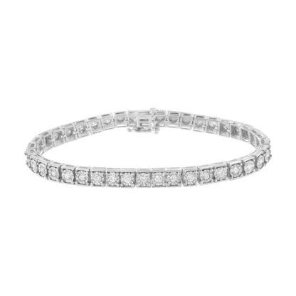 .925 Sterling Silver Brilliant-Cut Round Diamond Square Frame Miracle-Set Tennis Bracelet (2 cttw, I-J Color, I2-I3 Clarity) - Size 7"