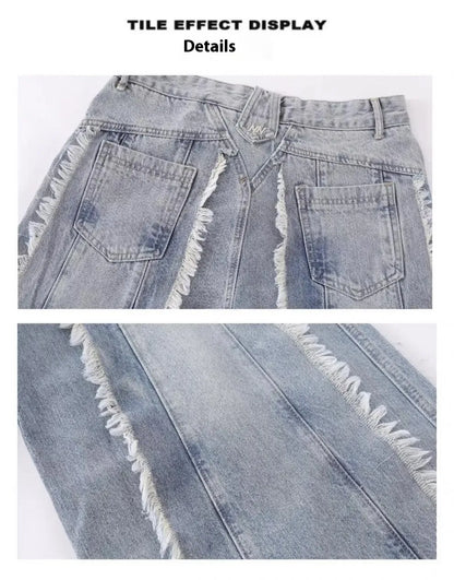 Jeans Destroyed Loose Burrs Wide Leg Bootcut Pants