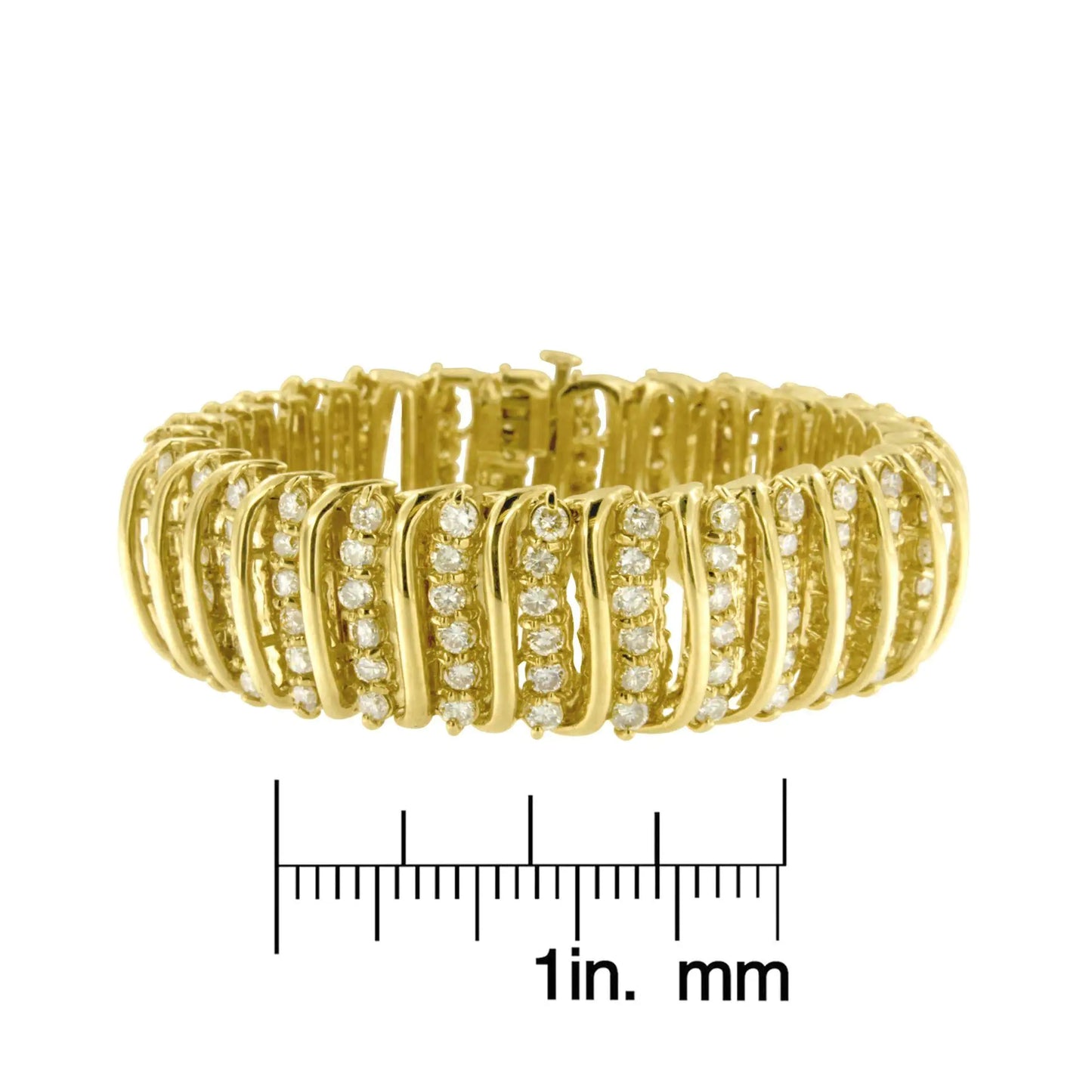 10K Yellow Gold 15.0 Cttw Diamond S Shaped Wave Link Two Tone 7” Tennis Bracelet (J-K Color, I2-I3 Clarity)