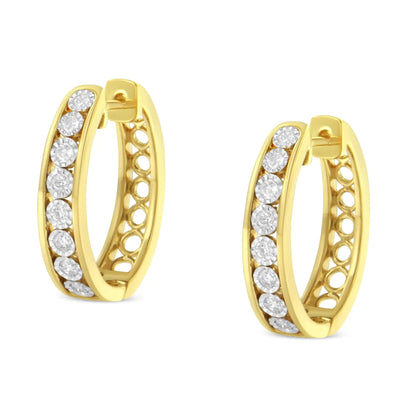 Aros de diamantes en oro amarillo y blanco de 10 quilates (1/2 ct, color JK, claridad I2-I3)