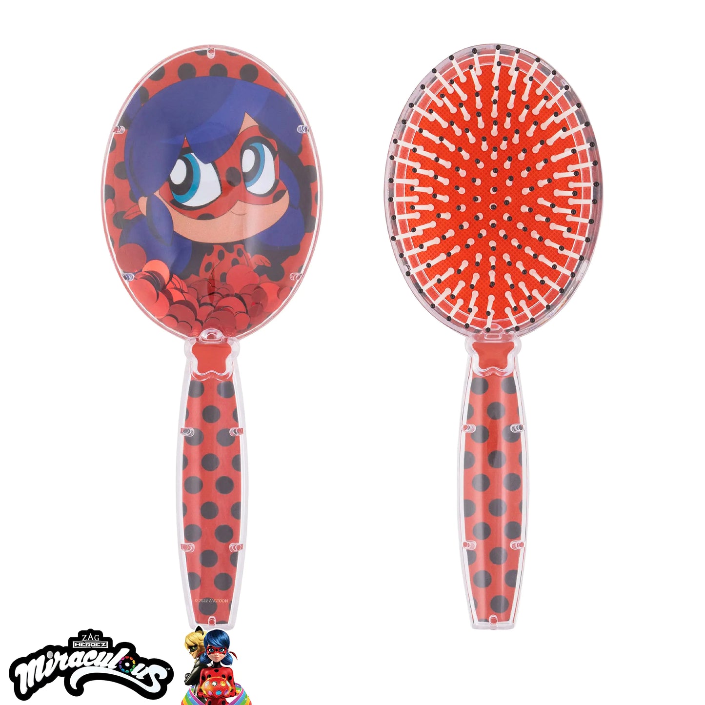 Cepillo de pelo milagroso con estrellas brillantes mágicas, mariquita y confeti - Cepillo de pelo para niños a partir de 3 años, rojo, mariquita roja