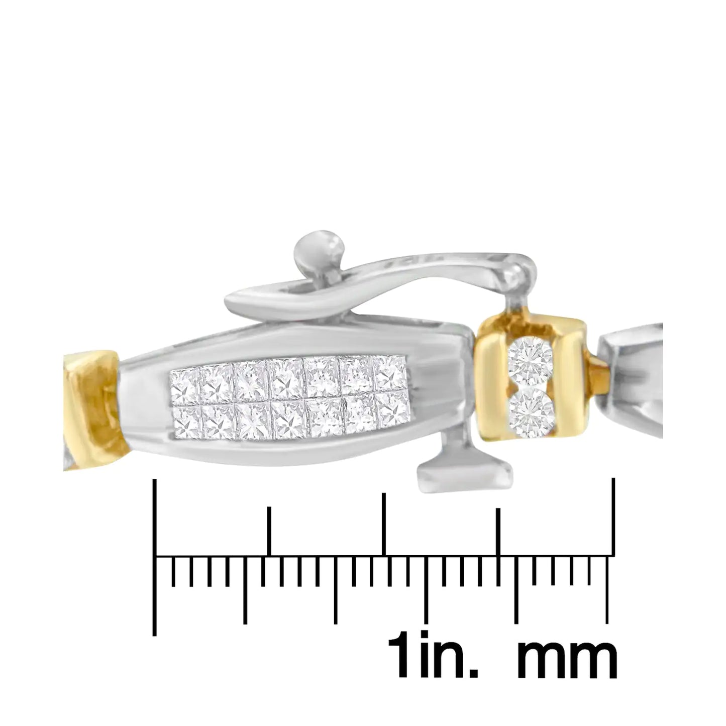 14K Two-Tone Gold Princess and Round Cut Diamond Beaded Bracelet (2.00 cttw, H-I Color, SI2-I1 Clarity)