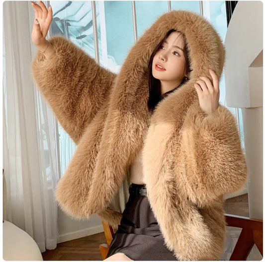 Women's Faux Fox Fur Hooded Coat