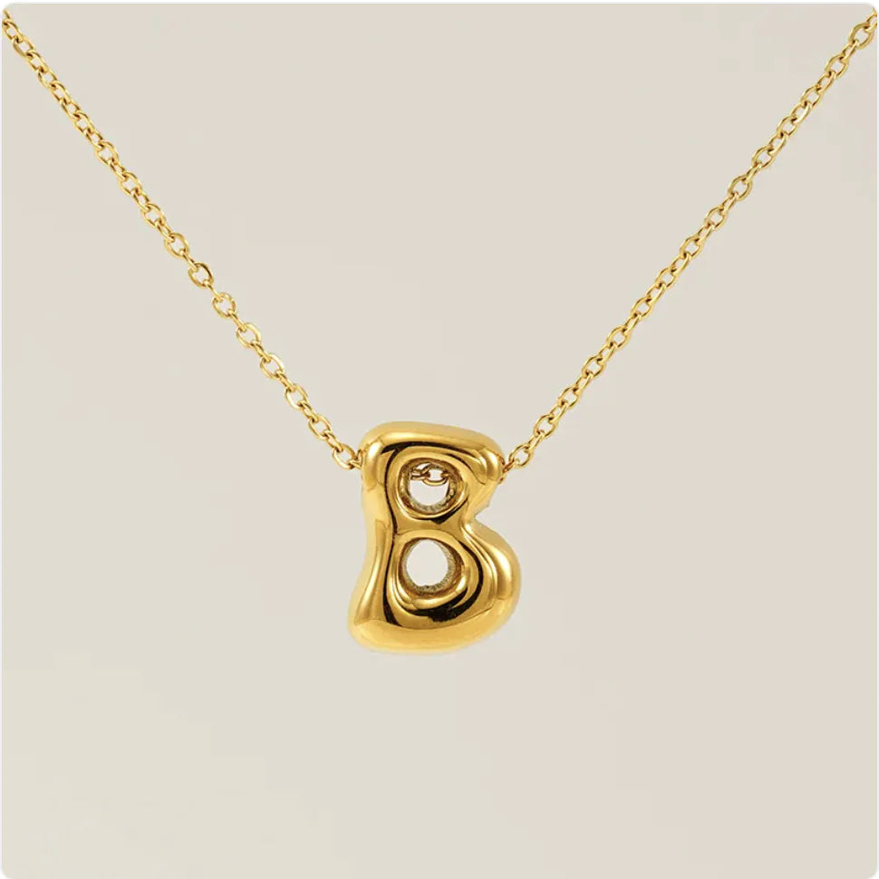 Women's Glossy Bubble Letter Pendant Necklace