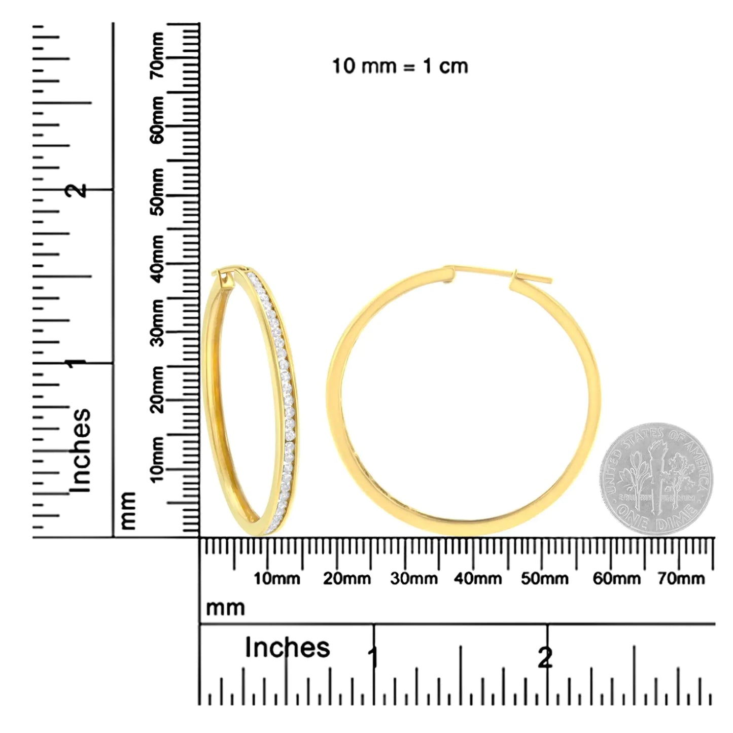 Aros de oro amarillo de 10 quilates con diamantes engastados en canal de 1 ct (claridad IJ, color I1-I2)