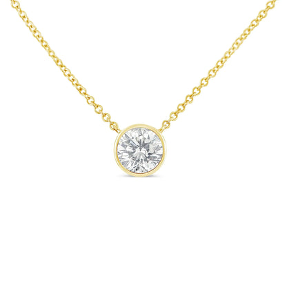 10K Yellow Gold 3/10 Carat Round Brilliant-Cut Diamond Modern Bezel-Set Solitaire 16"-18" Pendant Necklace (H-I Color, SI2-I1 Clarity)