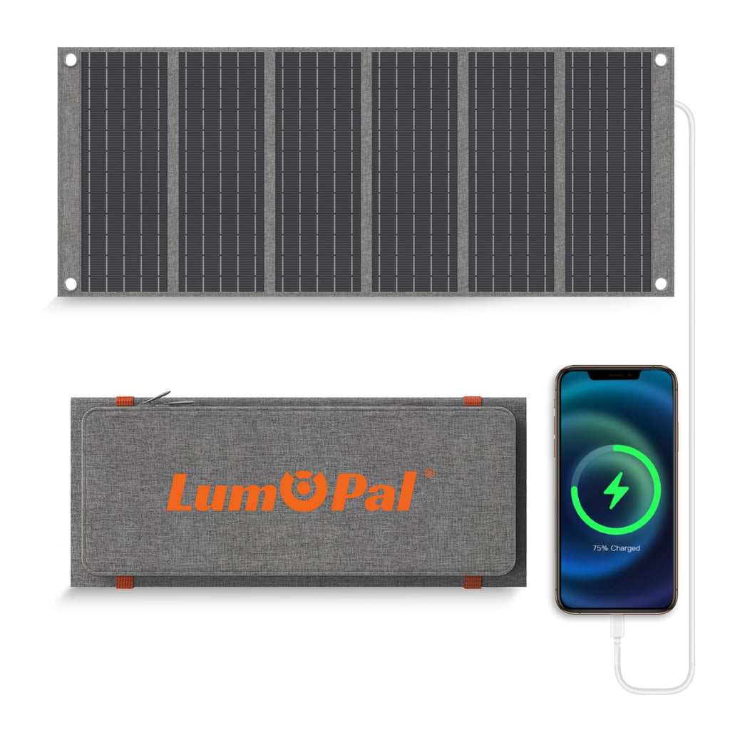 LUMOPAL 30W Foldbart Solpanel Bærbart Soloplader med PD USB-C 30W USB-A 18W max output Rygsæk Solpanel til Camping Ultrakompakte Solpaneler til Vandreture Udendørs Aktiviteter