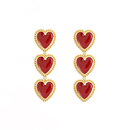 3 Red Hearts Earrings