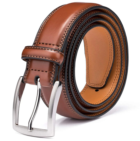 KM Legend Men's Leather Dress Belt-Classic & Fashion for Work Business and Casual 36 Essential Brown