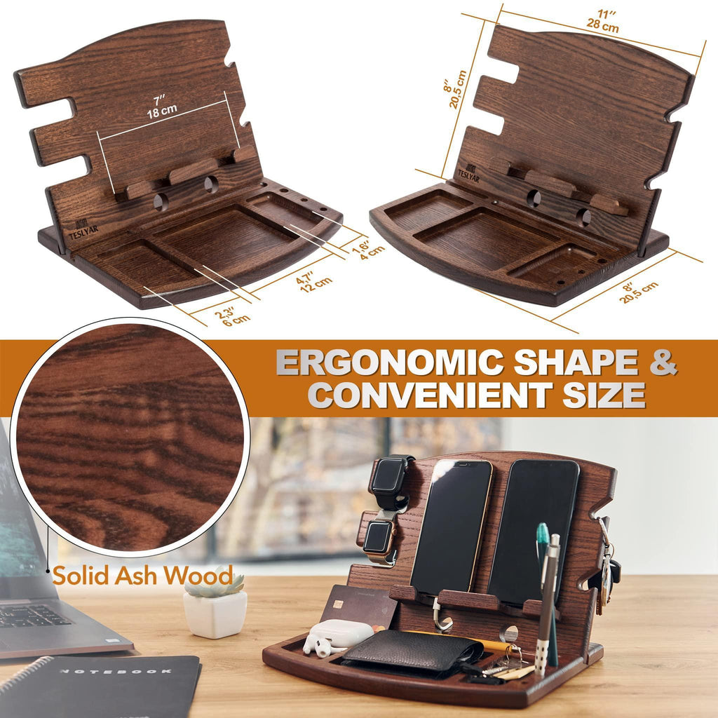 US | Ash Wood Dual Phone Organizer & Charging Station