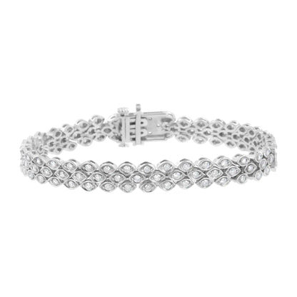 Pulsera de eslabones de banda en forma de marquesa con pavé de diamantes de 3,0 quilates en plata de ley 925 (color IJ, claridad I2-I3) - 18,7 cm