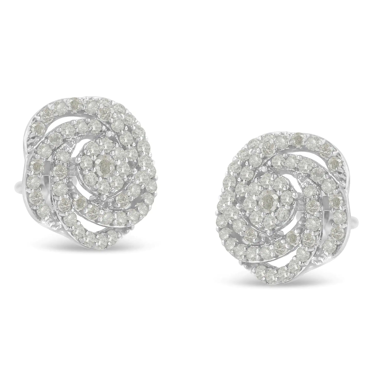 Aretes de oro blanco de 10 k con diamantes de talla rosa y racimo floral (1 ct, color IJ, claridad I2-I3)