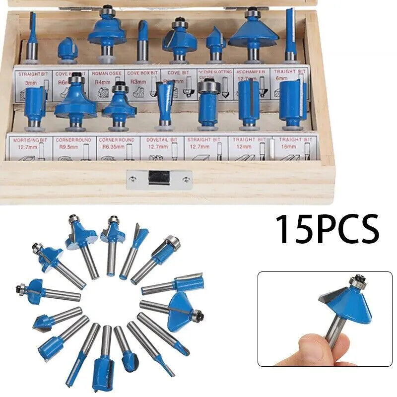 Juego de 15 brocas de fresado de carbono para fresadora de carburo de tungsteno, vástago de 1/4" (EE. UU.)