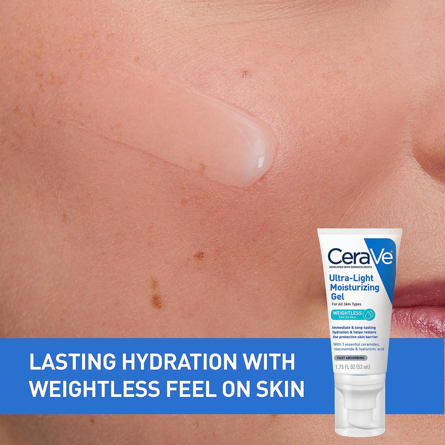 CeraVe Ultra-Light Moisturizing Gel | Hydrating Gel Face Moisturizer med ceramider, niacinamid, hyaluronsyre | Duftfri | Oljefri | Vektløs Mattifying Moisturizer | 1,75 FL Oz 