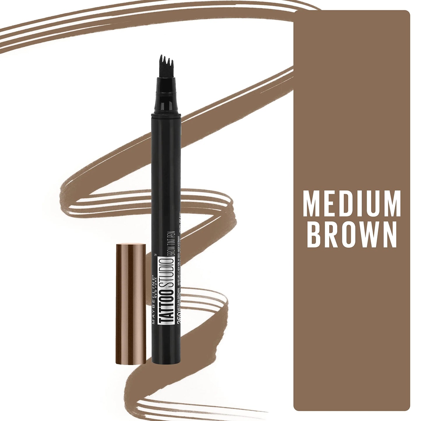 Maybelline New York TattooStudio Brow Tint Pen Makeup, Medium Brown, 0.037 fl. oz. 360 MEDIUM BROWN 0.04 Fl Oz (Pack of 1)