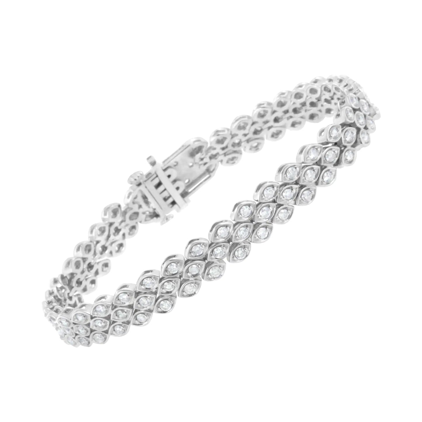 Pulsera de eslabones de banda en forma de marquesa con pavé de diamantes de 3,0 quilates en plata de ley 925 (color IJ, claridad I2-I3) - 18,7 cm