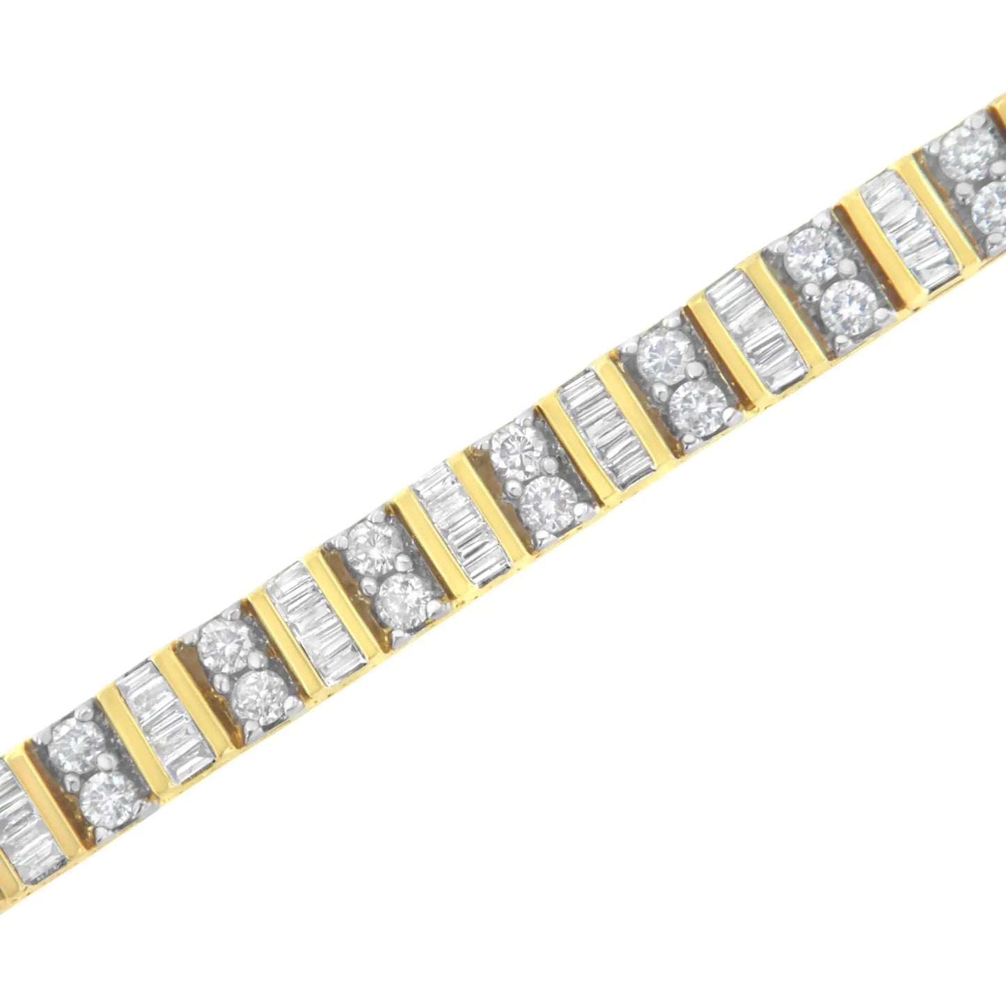 14KT Yellow Gold 4.0 Cttw Baguette & Round Brilliant-Cut Diamond Channel & Prong-Set Tennis Bracelet (H-I Color, SI2-I1 Clarity) - 7"