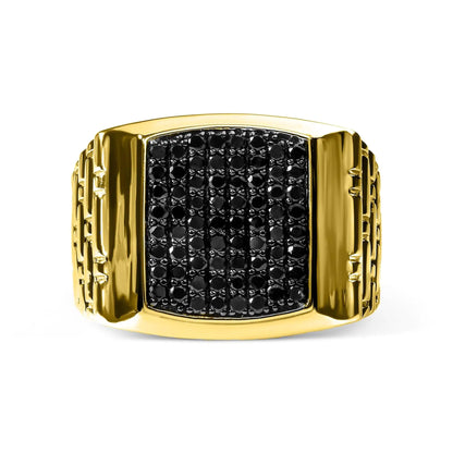 Anillo de caballero en oro amarillo de 10 quilates con diamantes negros de 1 1/4 ct (color negro tratado, claridad I2-I3)