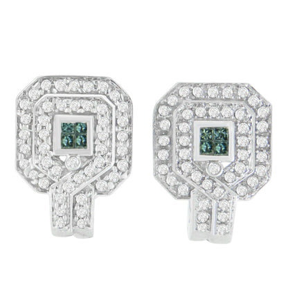 14K White Gold 1ct. TDW Round and Princess-cut Treated Blue Diamond Earrings (H-I,SI1-SI2)