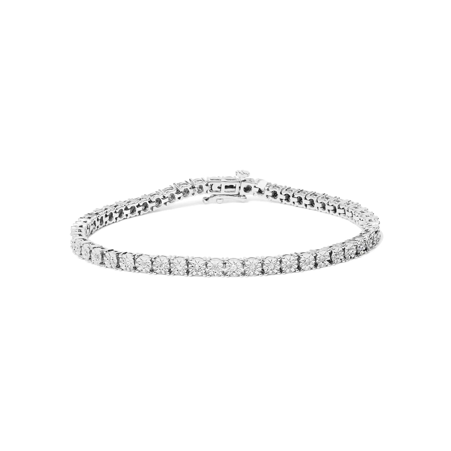 Pulsera de tenis de plata de ley 925 con placa milagrosa y diamantes cultivados en laboratorio, engastada con ilusión, de 18,35 cm