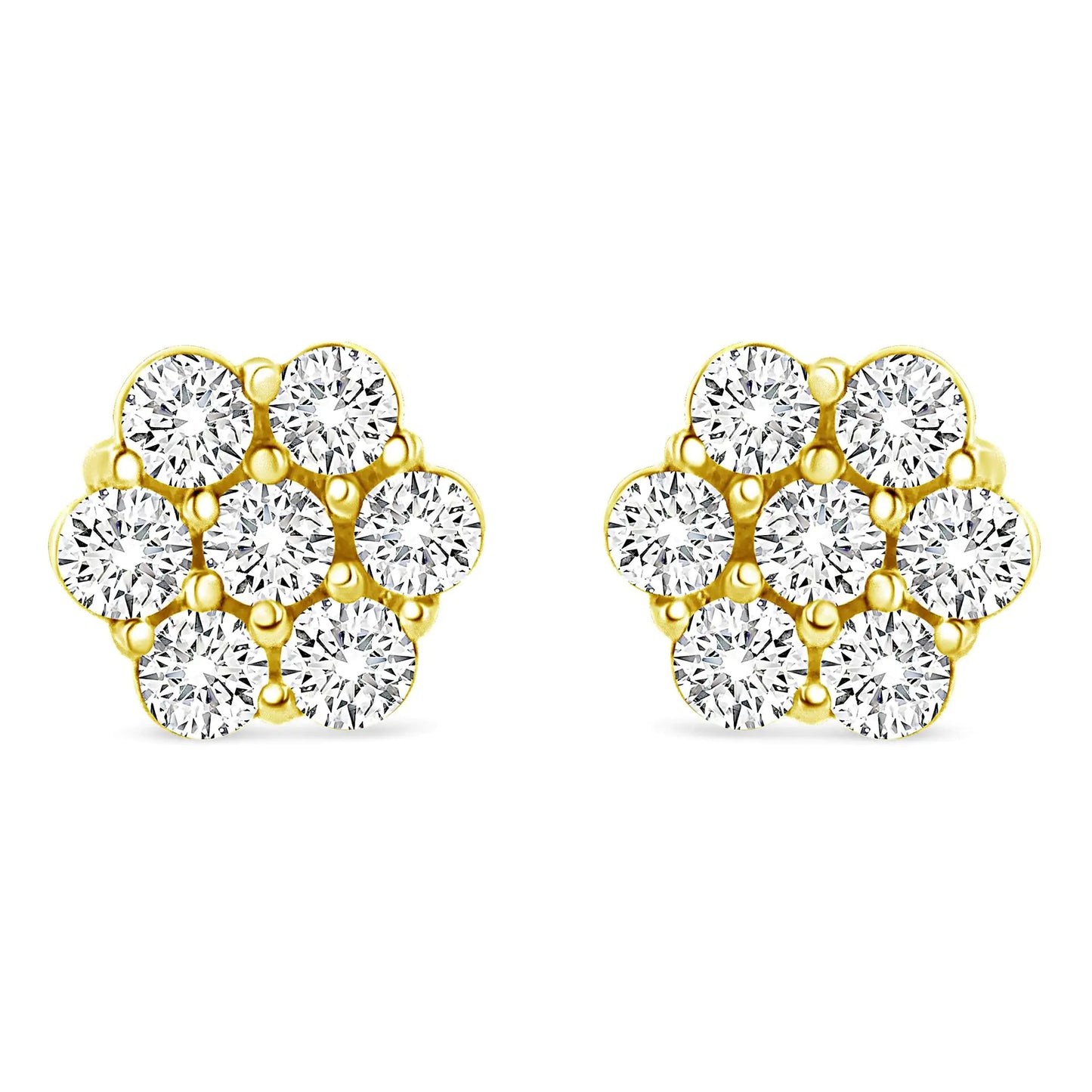 Aretes de oro amarillo de 14 quilates con diamantes redondos de talla brillante de 1/2 ct y cierre de rosca en racimo floral (color IJ, claridad SI2-I1)