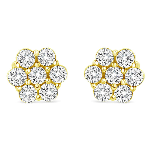 Aretes de oro amarillo de 14 quilates con diamantes redondos de talla brillante de 1/2 ct y cierre de rosca en racimo floral (color IJ, claridad SI2-I1)