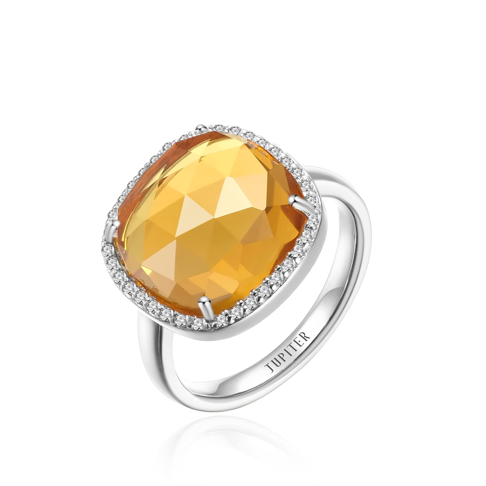 Jupiter Citrine Eleganz Ring - Rhodiniert Geburtsstein Schmuck