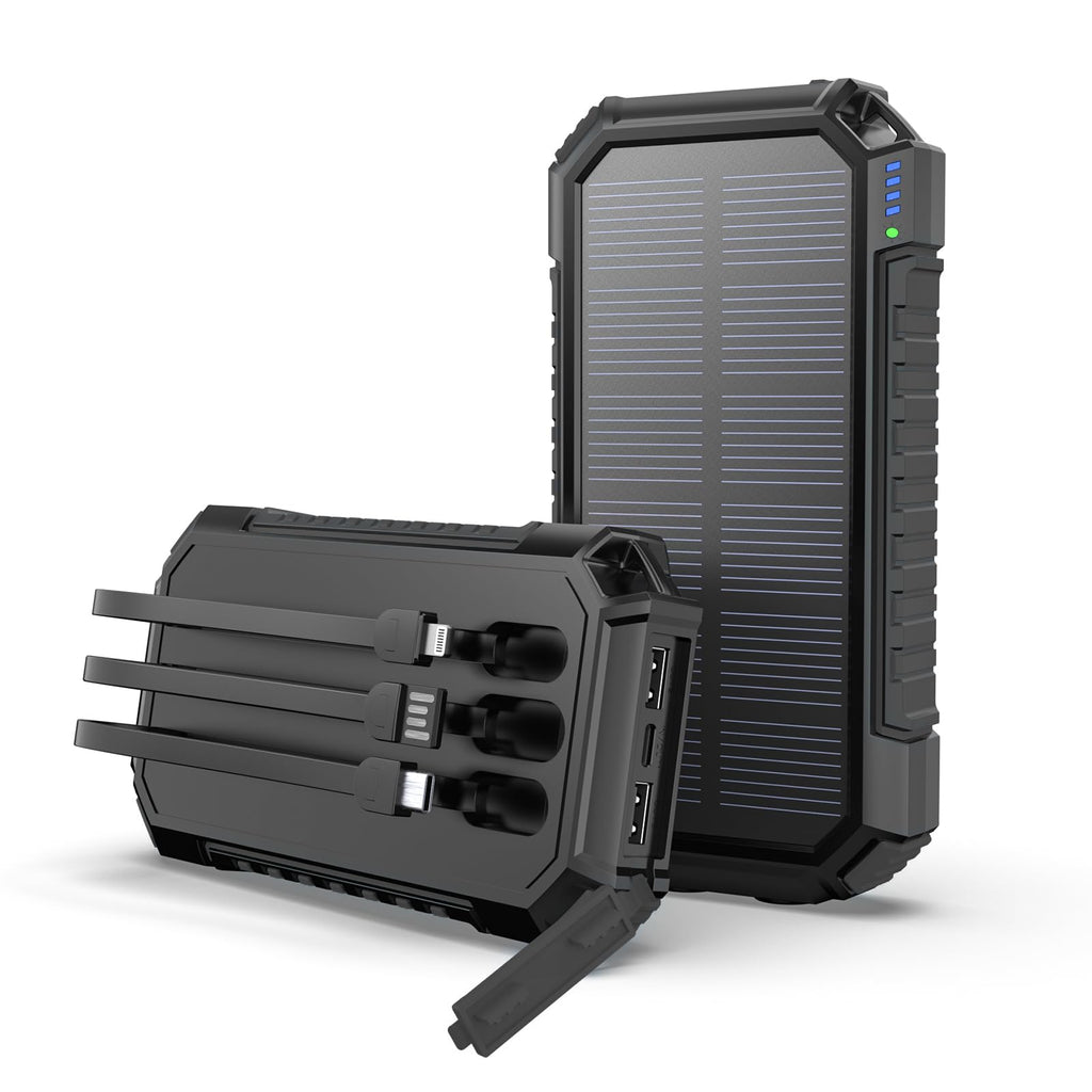 Hiluckey Ultra Solar Powerbank 27000mAh med tredobbelte kabler | powerbank med hurtigopladning